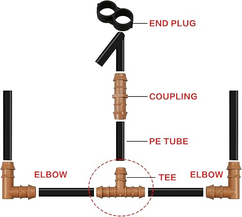 Miniatura 5 de Juego de accesorios de púas para riego por goteo, incluye 25 camisetas y 25 codos, conectores de púas para tubo de goteo universal de 12 pulgada o
