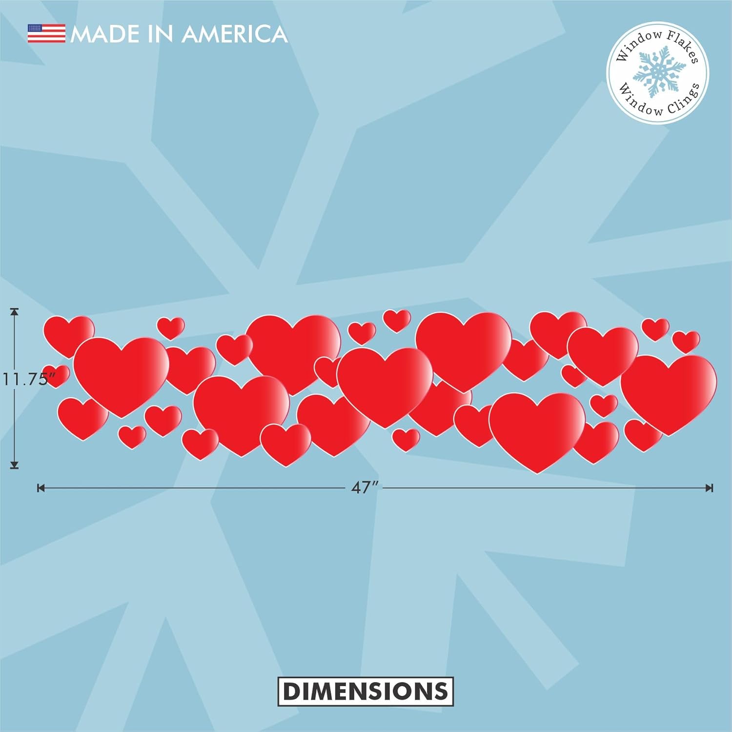 Valentine's Day Window Cling Decal Floating Red Hearts Border. Home, Wedding, Engagement Decor/Decoration. Large 47" Wide. Made in America.