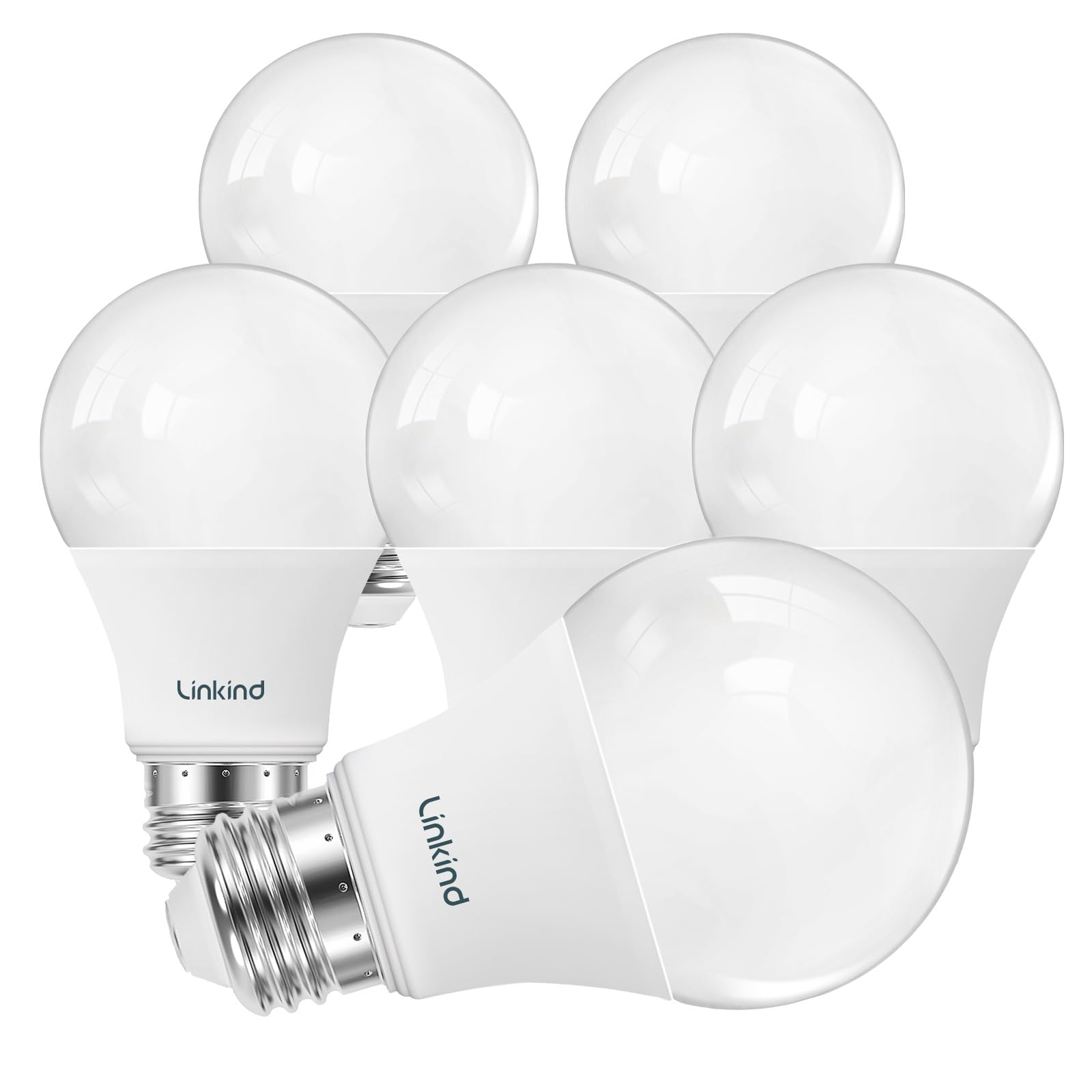 Linkind A19 LED Light Bulbs Dimmable, 60W Equivalent, Energy Efficient 9W, 2700K, 800 Lumens, E26 Standard Base, Lighting for Bedroom Living Room Home Office, 6 Packs