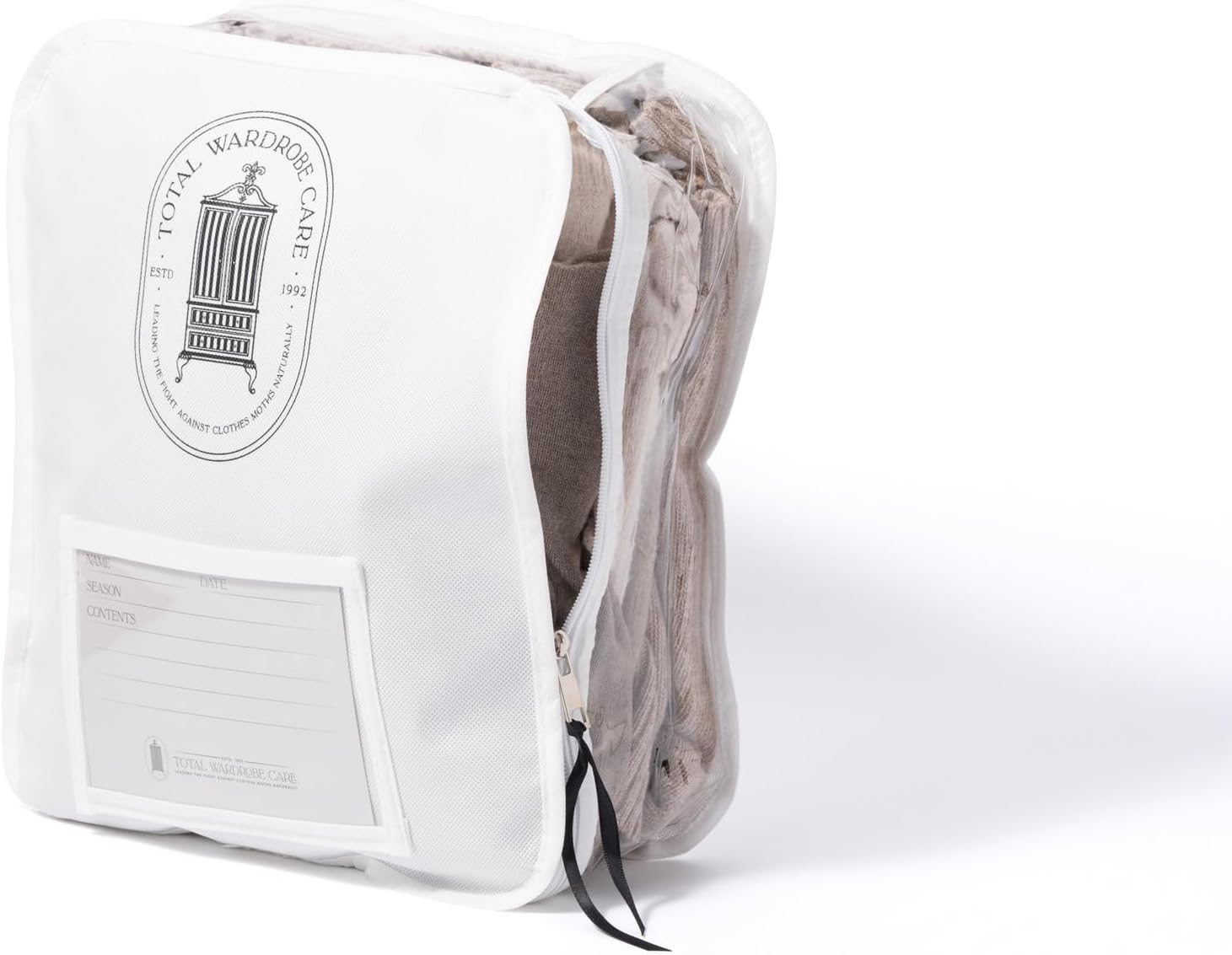Total Wardrobe Care Knitwear Storage Bag 35x30x10cm - Breathable Moth Proof Jumper & Sweater Storage, Stackable Zipped Clothes Organiser with Clear Panel