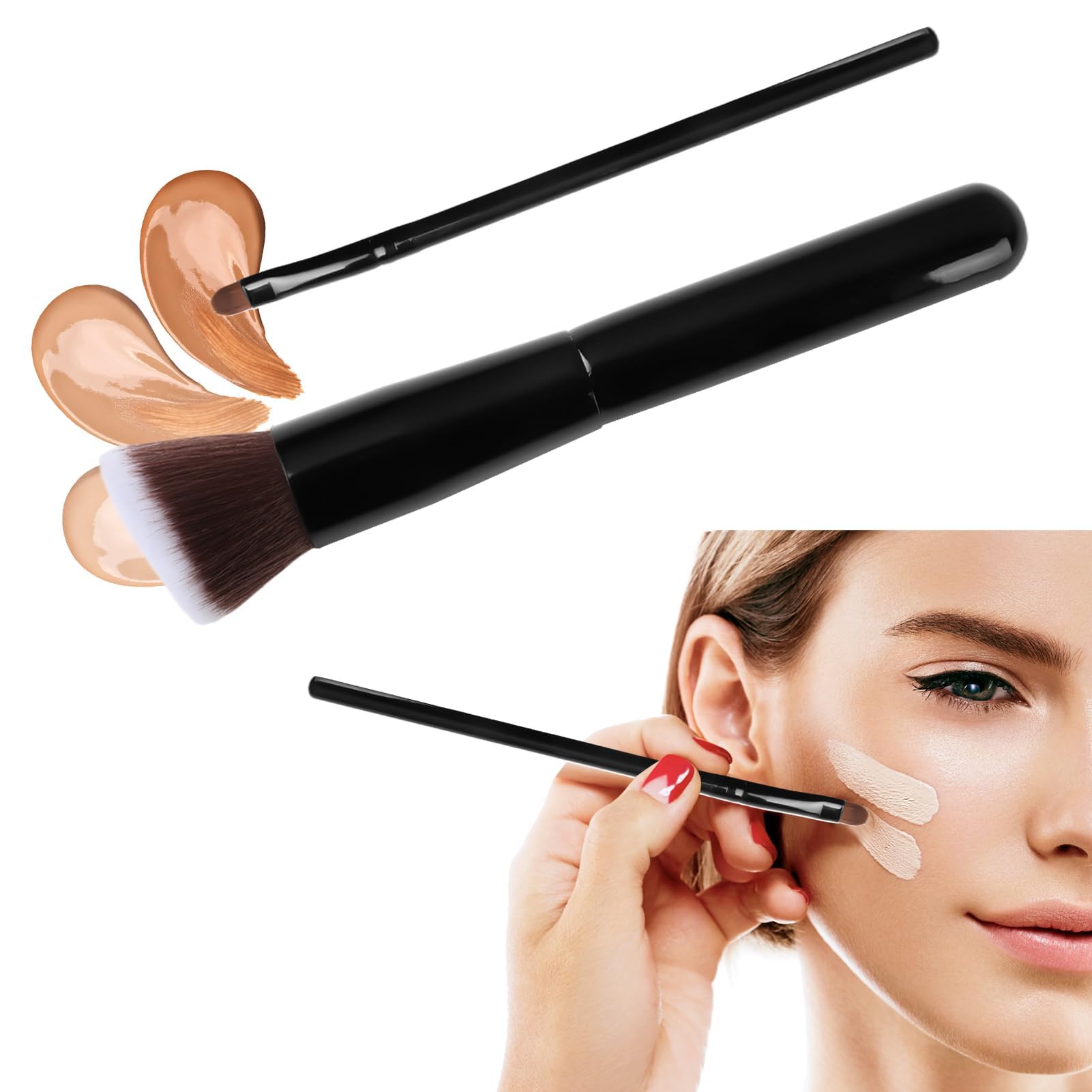 2 PCS Cepillo De Base Y Corrector Profesional De Cara Plana Kabuki, Brocha Corrector, Makeup Brushes, Mezcla De Líquido, Polvo Mineral, Herramientas De Maquillaje