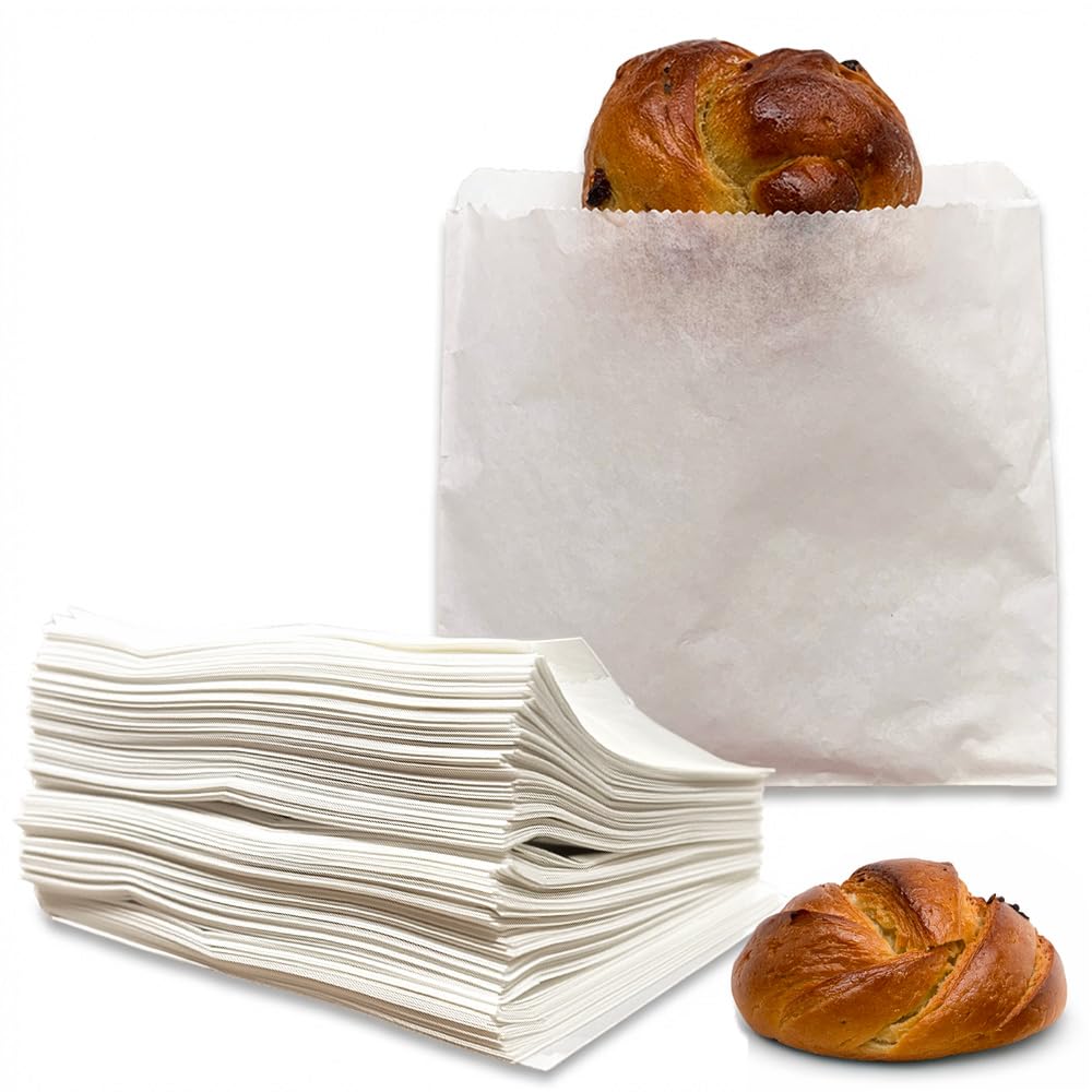 Pack of 200 Greaseproof Paper Bags (8 x 8") | Food Safe, Oil & Fat Resistant | Ideal for Chips, Pastries, Street Food, Takeaway & Catering