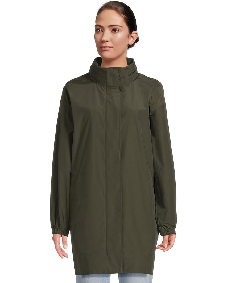 Eileen Fisher Light Cotton Nylon Stand Collar Long Coat - Main View