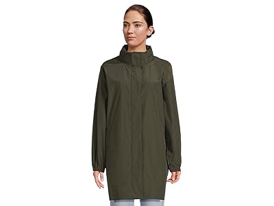 Eileen Fisher Light Cotton Nylon Stand Collar Long Coat Women
