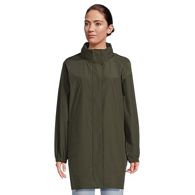 Eileen Fisher Light Cotton Nylon Stand Collar Long Coat Women