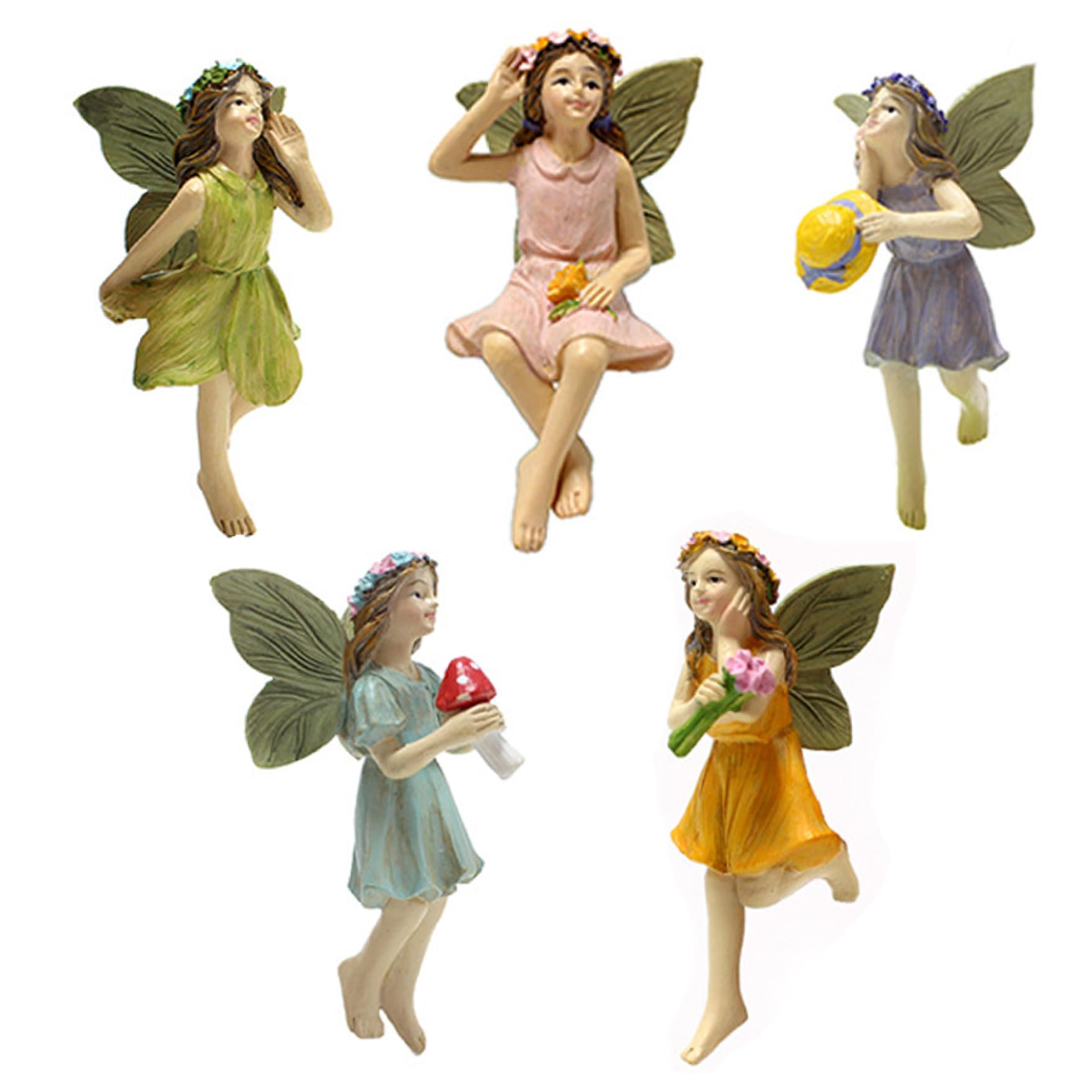 Fairy Figurine 5PCS Resin Fairy Figures with Fly Wing Miniature Fairy Garden Figurines Lovely Fairy Statue for Landscape Scene Garden Decorations