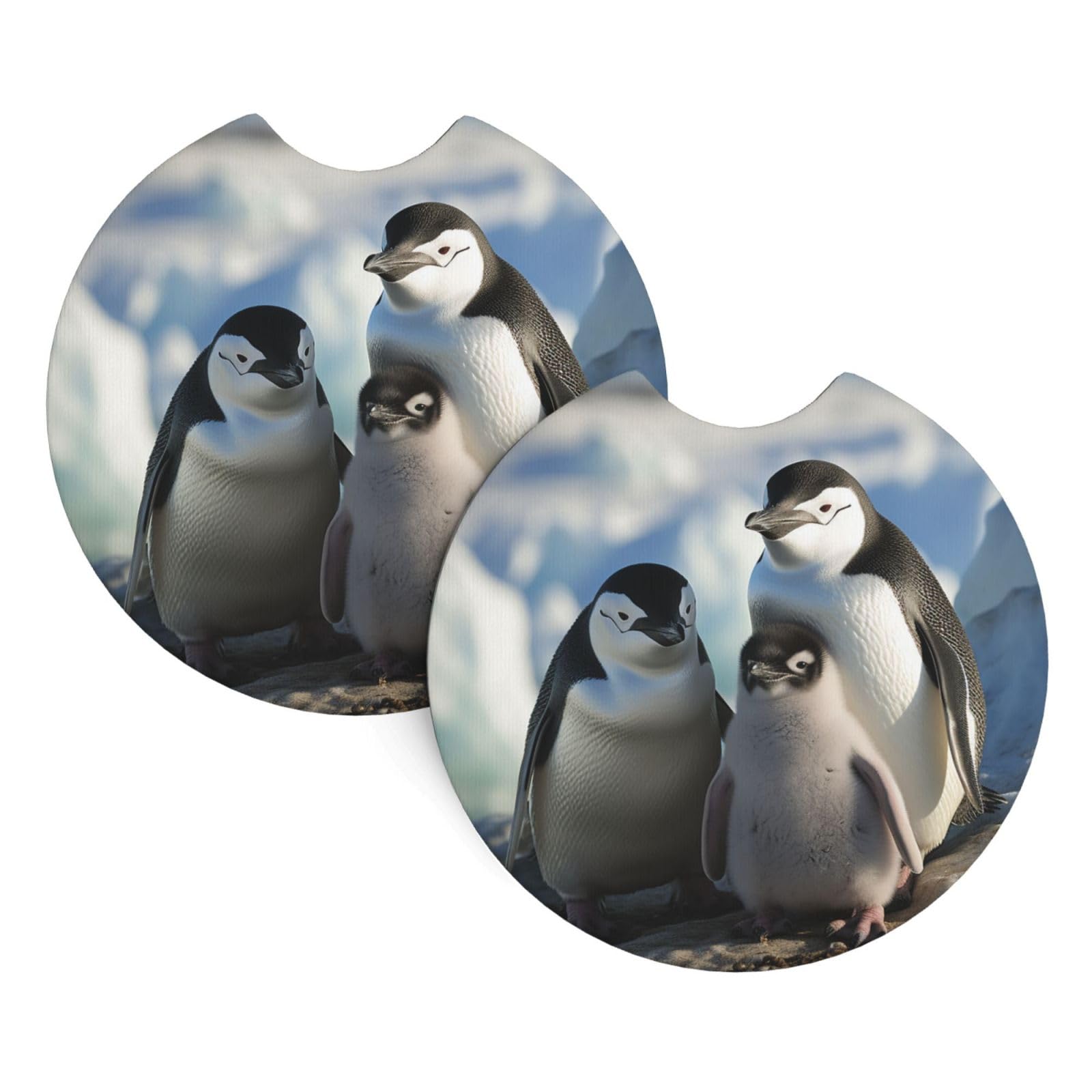 2 Pack Car Coaster for Cup Holders Penguin Parents and Chicks Antarctica Large Car Cup Coaster 2.7" Neoprene Non-Slip Automotive Cup Mat Universal Auto Car Interior Accessories for Women Men Cup Pad