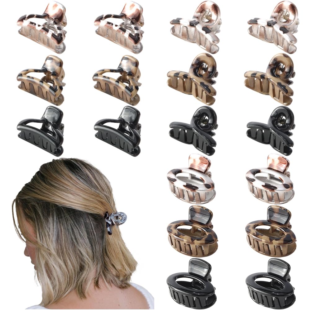 Ahoney 18Pcs Small Hair Clips for Women Girls 0.98" Mini Claws Clips for Thin Thick Hair No-slip Jaw Clips 3 Fashion Black & Tortoise Style 02