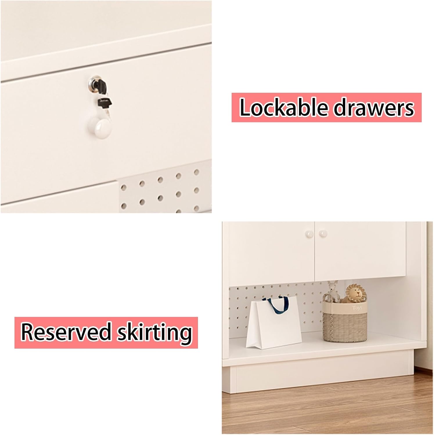 Reception Desk, Front Counter with Perforated Plate, Checkout Counter with Lockable Drawers, Reception Table for Salon Reception Room(White)