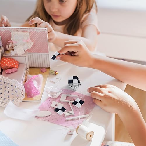 Miniatura 5 de SAFIGLE 135 piezas de suelo de madera simulada para casa de muñecas, adornos para muebles de 1 a 12 escalas, muebles de madera, accesorios de casa