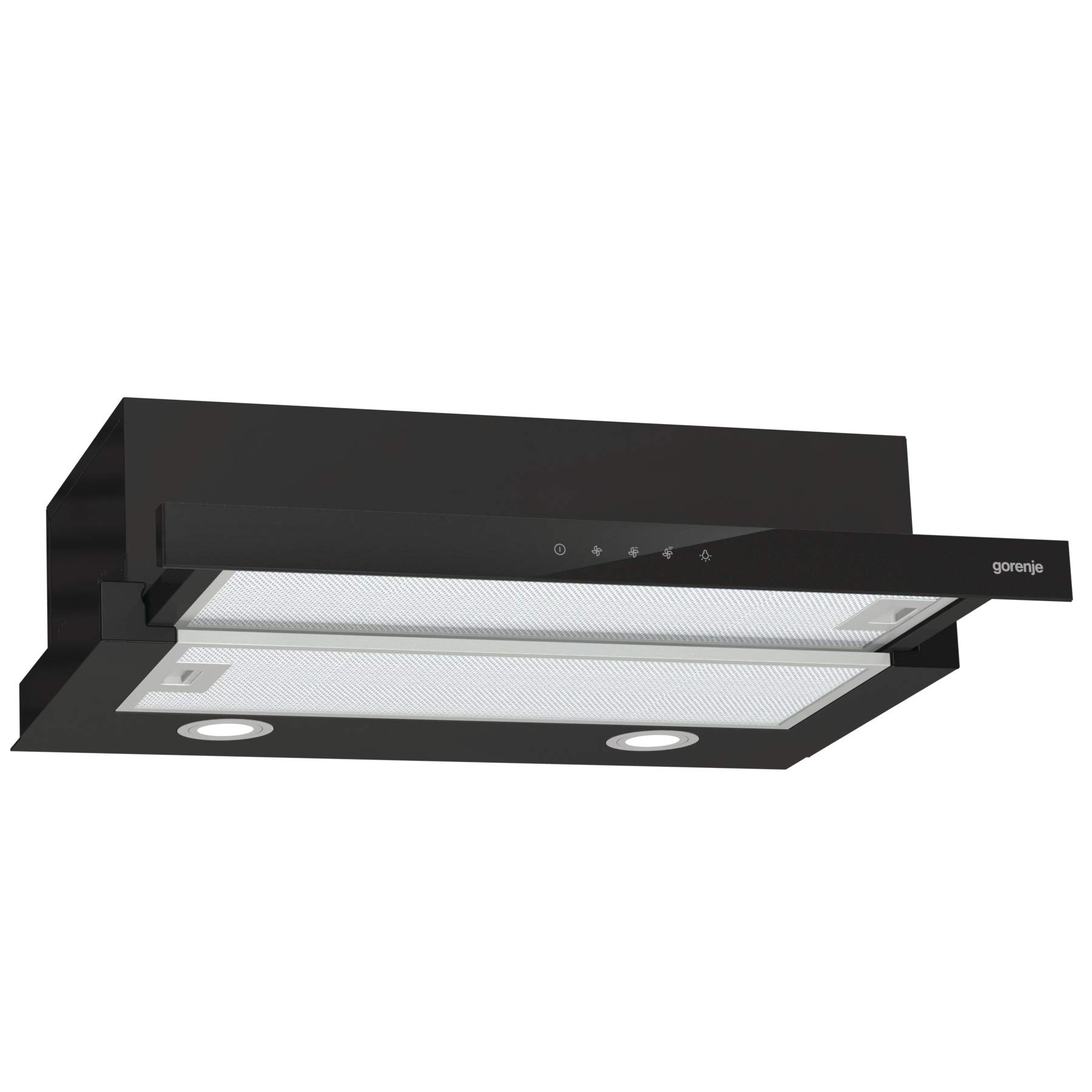 Gorenje TH 64E4BG Dunstabzugshaube LED Beleuchtung Polyurethanfilter Abluft Umluftbetrieb Schwarz Glas 450 M³/H