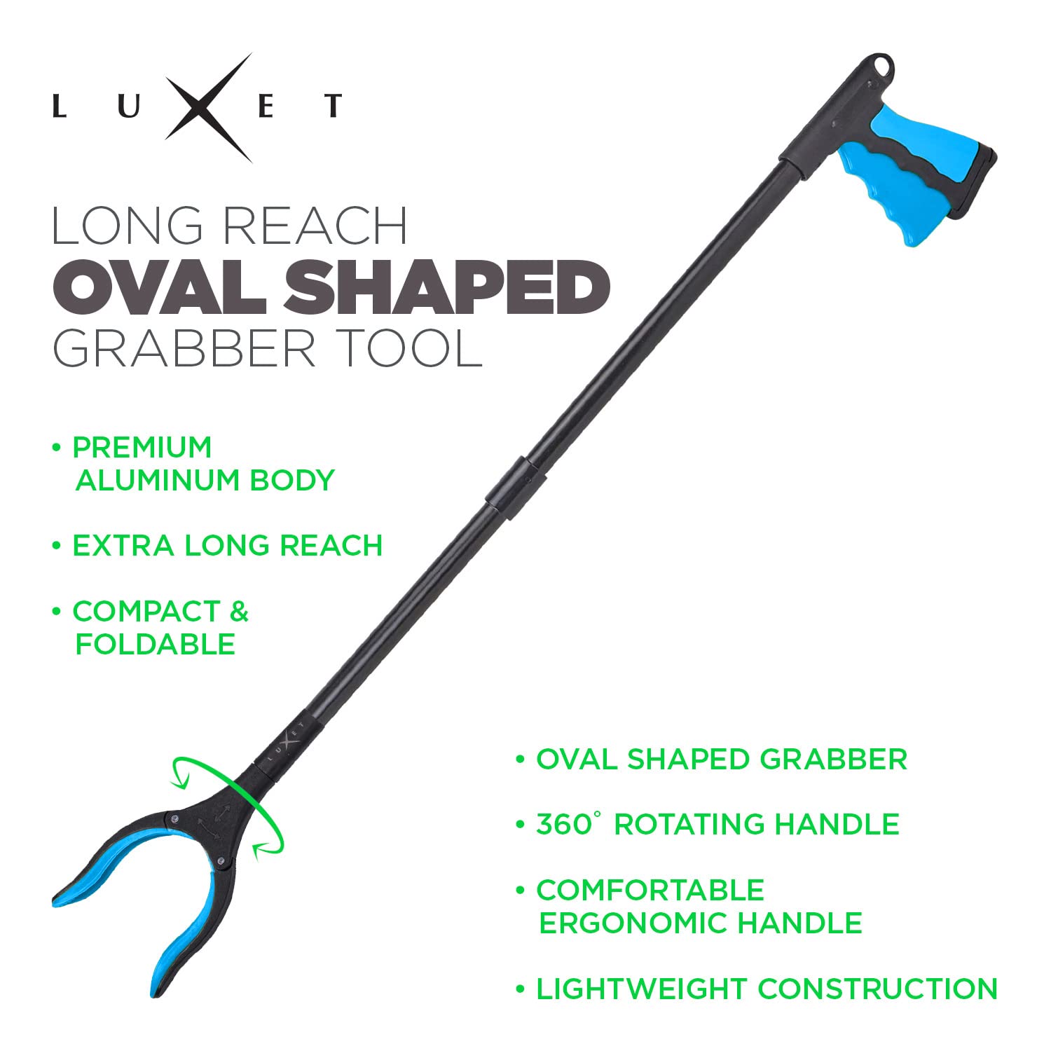 Luxet Greifzange – 2 Stück – Neueste Version lang, 81,3 cm, faltbarer Greifstab, starker Griff, magnetische Spitze, leicht, Müllgreifer, Krallengreifer, Greifwerkzeug, ältere Menschen, Blau