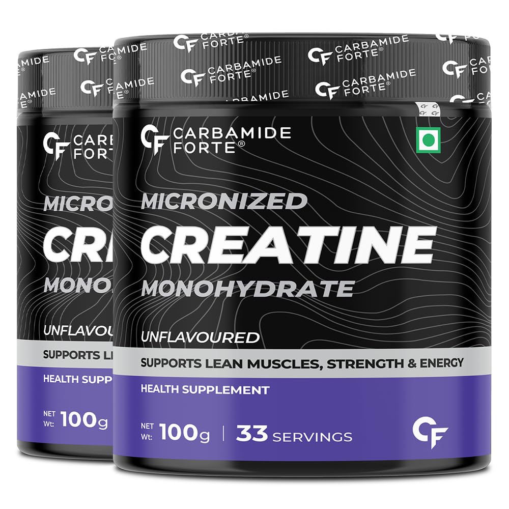 Carbamide Forte Micronised Creatine Monohydrate Powder | Monohydrate Creatine Supplement for Lean Muscle Volumization, Strength & Energy - Unflavoured - 33 Servings - 100g (Pack of 2)