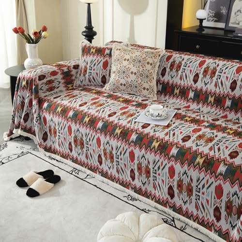 VanderHOME Manta Sofa Verano - Mezcla de Algodón y Lino Transpirable para El Sofá, Versátil Manta Artística De Decoración Vintage para El Hogar 180 * 130cm-Geometría Bohemia