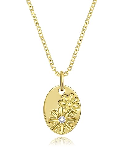 14k Gold Plated Birth Flower Necklace for Women, 925 Sterling