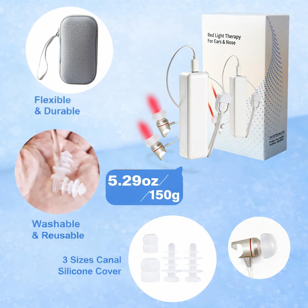2026 Upgraded 2-in-1 Red Light Therapy Device for Ears & Nose – Convenient for On-the-Go Use, Includes Soft Silicone Tips for Ears and Nose, Storage Case (White, Upgraded)
