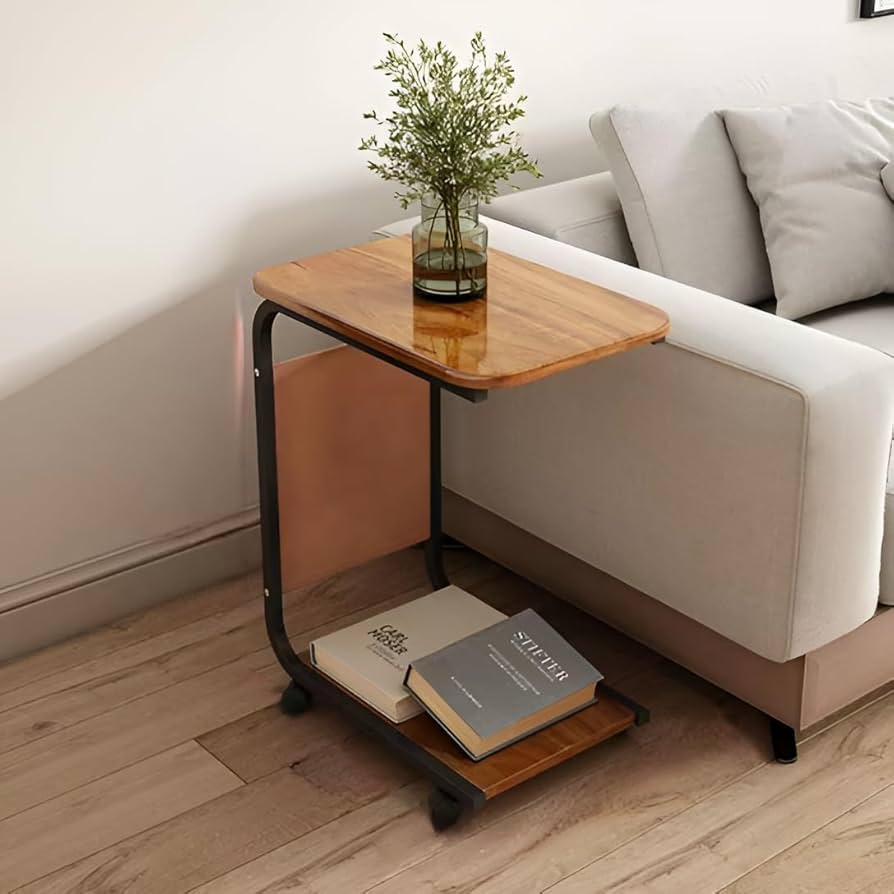 Amazon｜アンティークブラウン 可移動コの字型ソファサイドテーブル 多