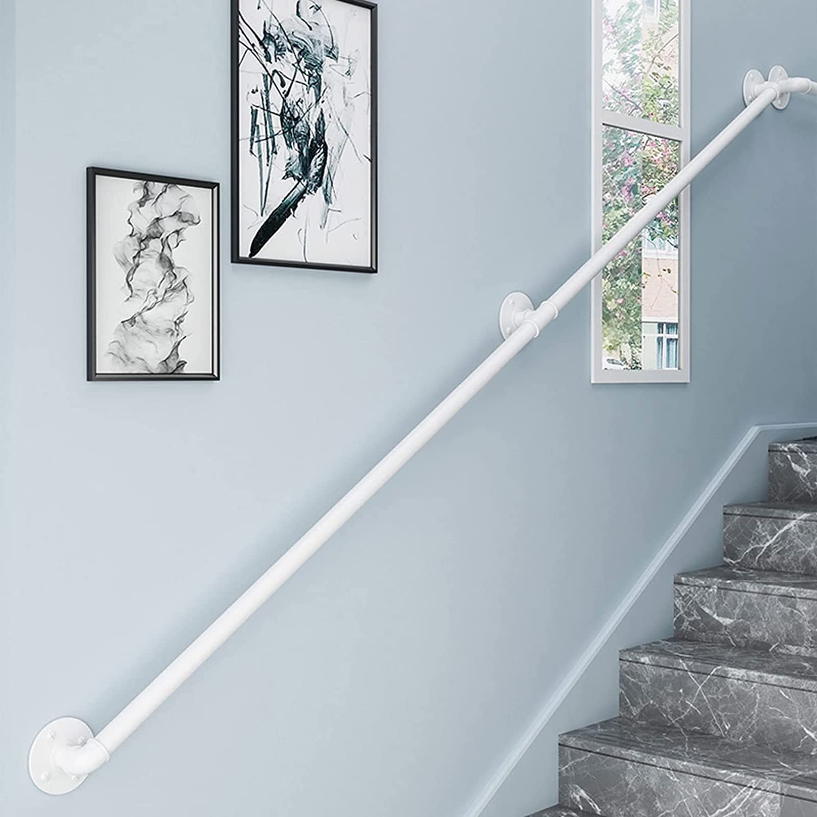 Rampe d'escalier blanche industrielle de 420 cm avec support mural en acier