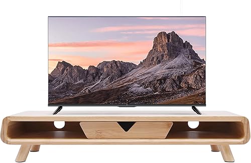 Soporte para monitor, soporte de bambú para monitor con cajón, estante de escritorio para monitor de computadora de PC, portátiles, impresora,