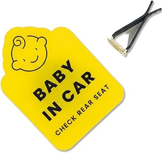 Baby in Car Reminder Vent Clip - Removable Clip-On Sign for Infant Car Safety - Bright Yellow Portable Lightweight Handmade Baby in Vehicle Reminder