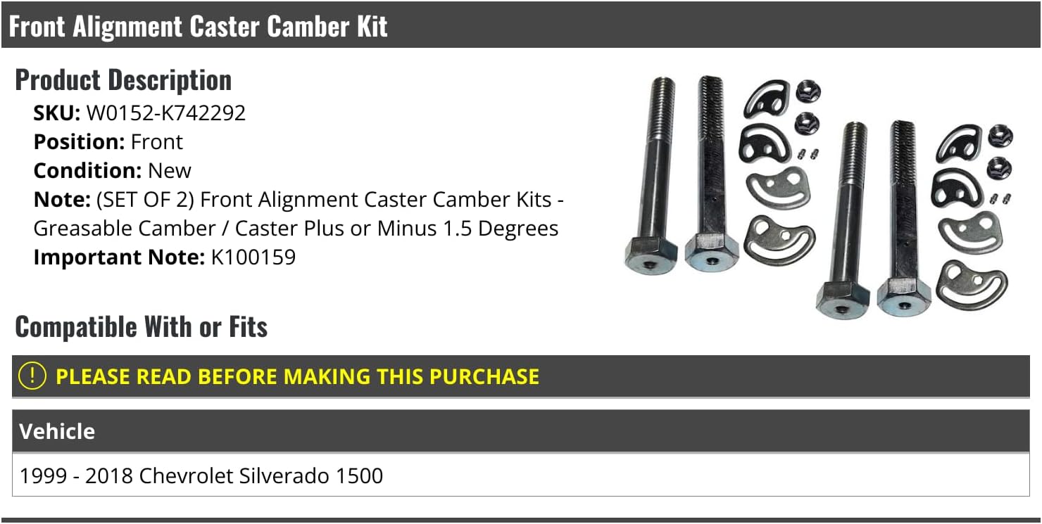 Front Alignment Caster Camber Kit - Compatible with 1999-2018 Chevy Silverado 1500