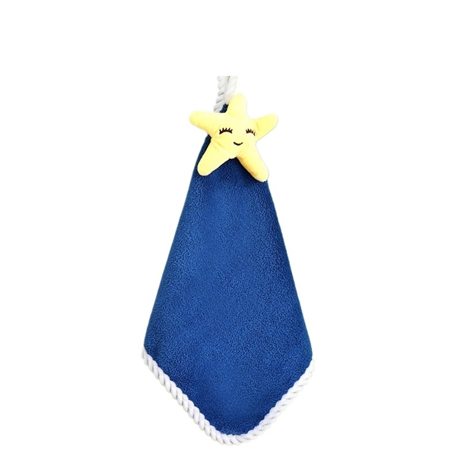 WSQHAO 4Pcs Hanging Type Absorbent Coral Towel Cartoon Design For Home Use Hand Cleaning Wipe for Hand(Dark blue)