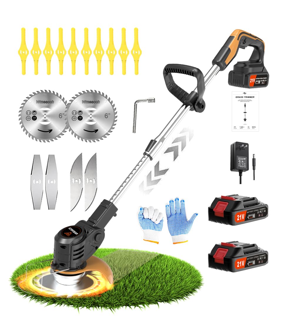 Electric Weed Wacker Electric 21V Electric Weed Wacker Eater with 6,000 RPM and 650W Motor Grass Trimmer Cordless with 2 Batteries 2.0Ah The Perfect Partner for Garden and Lawn Care