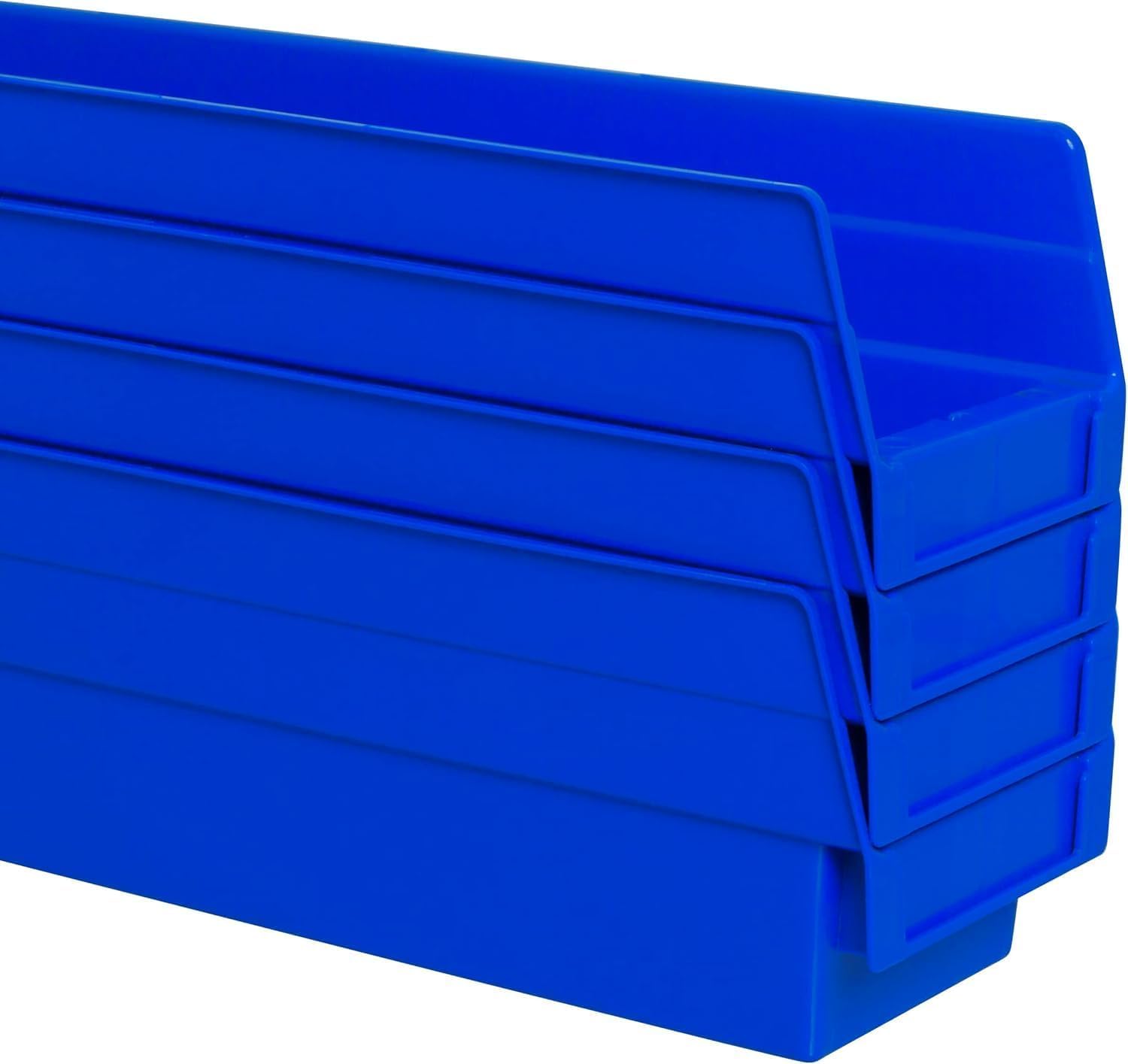 Akro-Mils 30128 Plastic Shelf Bins, Heavy Duty Storage Bins for Garage, Closet, and Drawer Organization, 45.72 cm x 10.16 cm x 10.16 cm, Blue, 12-Pack