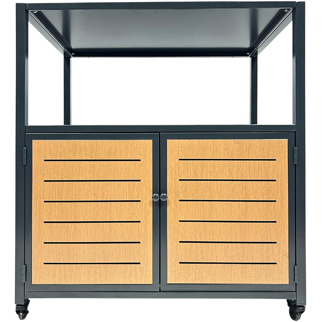 abc HOME Outdoor Küchenwagen Grilltisch fahrbar | Wetterfestes Metall (Pulverbeschichtet) | Gasflaschenschrank & Schwerlastrollen | Anthrazit Holzoptik (1, Küchenwagen ohne Rückenwand)