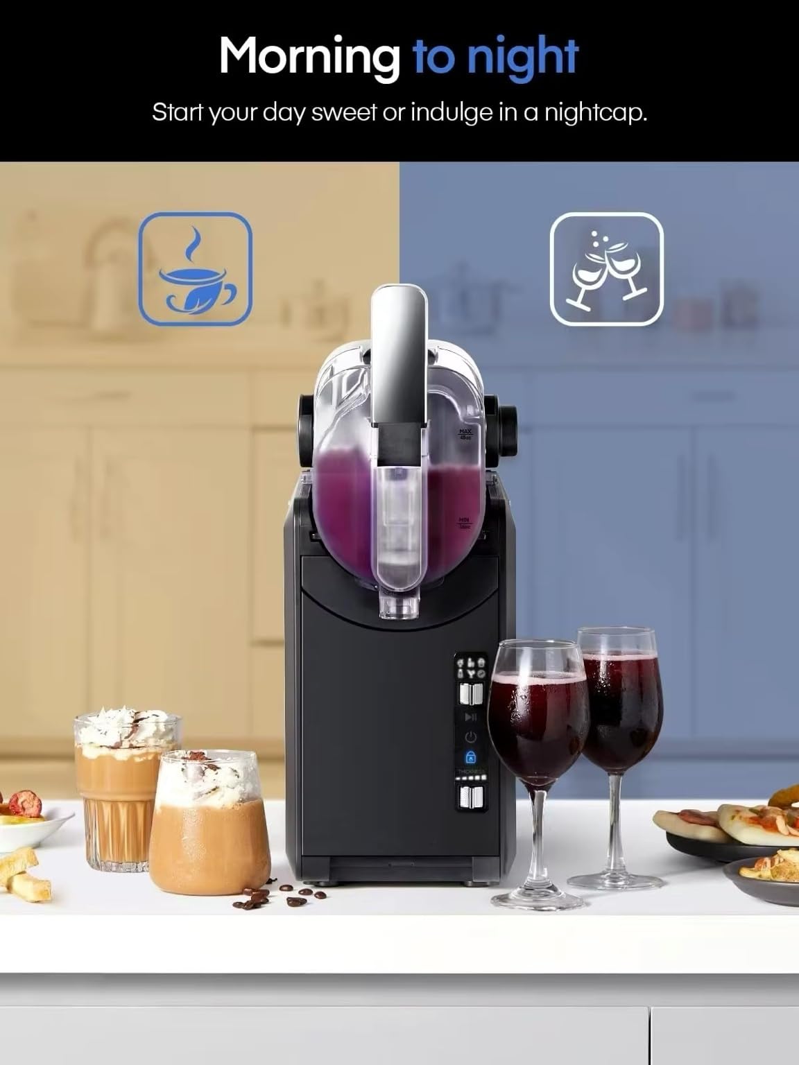 Silver Style - Machine à boisson glacées 5 en 1 - Slush Machine et granita, capacité 2L, prêt en 35mn, 6 Programmes : granité, smoothie, milkshake, café frappé, slushie sangria, nettoyage auto