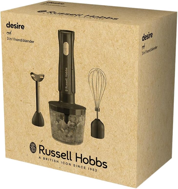 Russell Hobbs Desire Red 3az1-ben kézi mixer, habverő és aprító 600ml pohárral