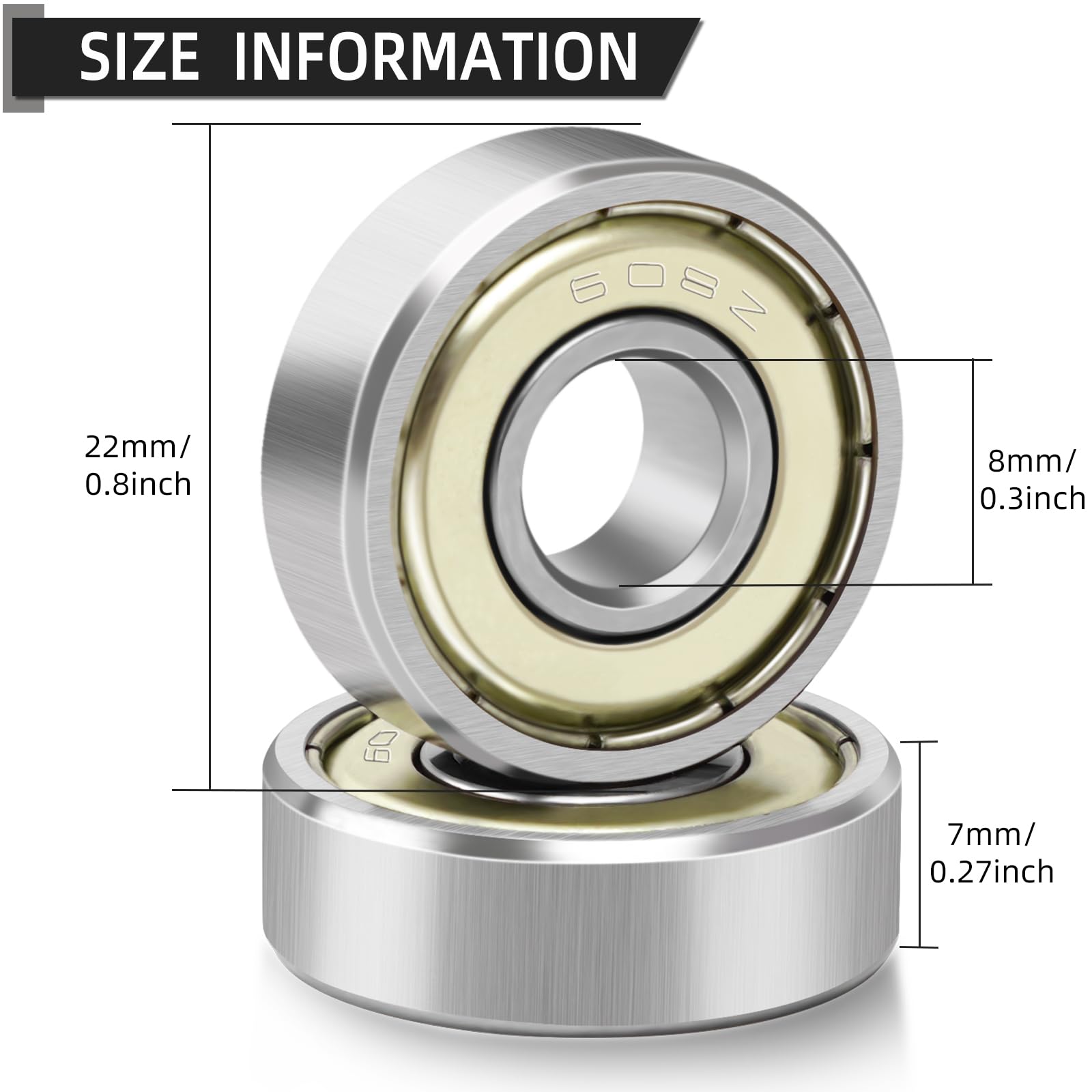 50 Cuscinetti A Sfera 608ZZ - 8x22x7 Mm, Doppia Schermatura, Per Skateboard, Scooter, Pattini - Foto 8