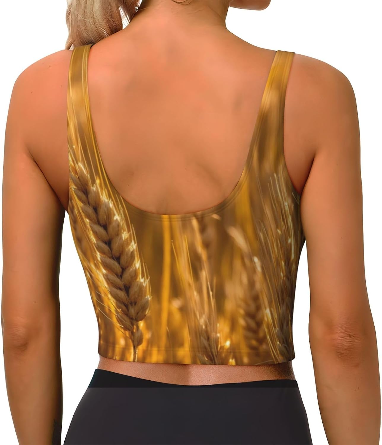 Wheat Field Print High Impact Sports Bras,Longline Sports Bra,Perfect for Yoga,Running and Gym Workouts
