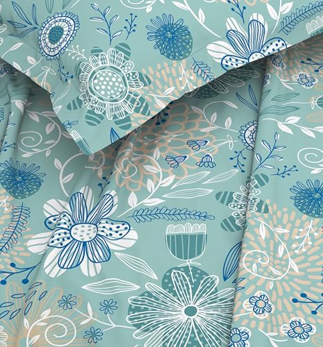 Image of Welspun ENZO King Size Fitted Bedsheet with 2 Pillow Covers | 360 Elastic | 100% Pure Cotton | 72 x 79 Inches | Soft, Breathable, Lightweight & Easy Care | Eggshell Blue