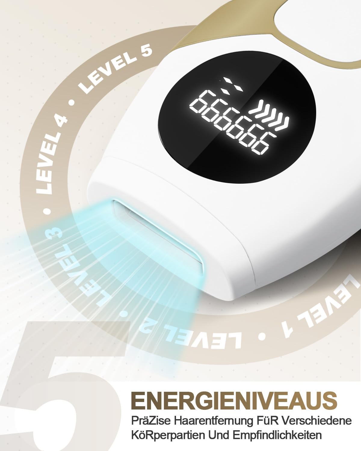 IPL Laser Haarentfernungsgerät, 5 Energiestufen, 999,999 Lichtimpulse, Manueller & Automatischer Modus, für Achseln, Körper, Gesicht und Beine