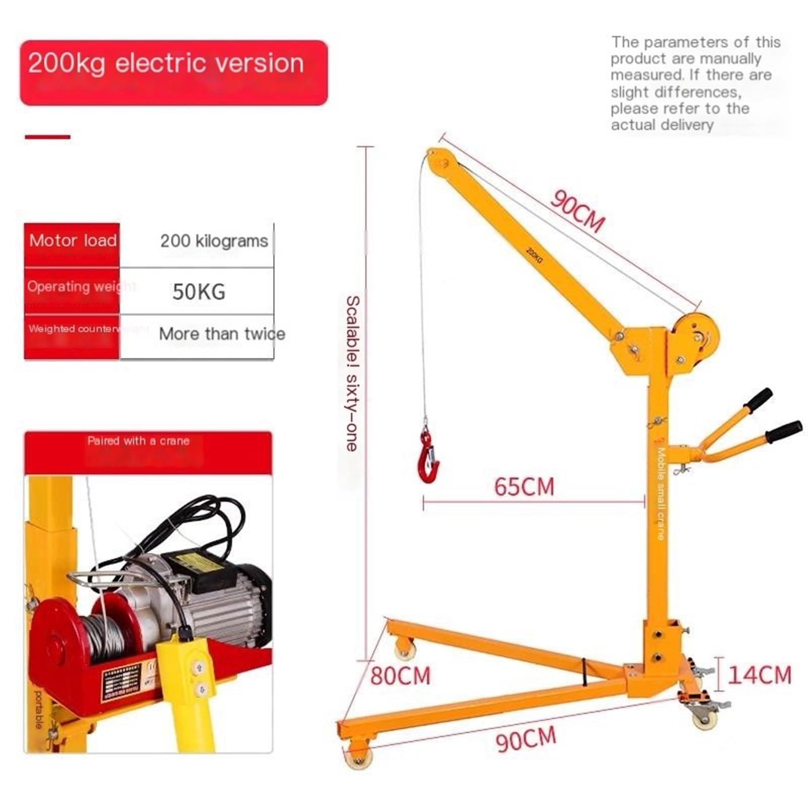 Tragbarer Mini-C mit Handkurbel und elektrischem Hebezeug, 300 kg, kleine Hebebühne für Zuhause und Worhop