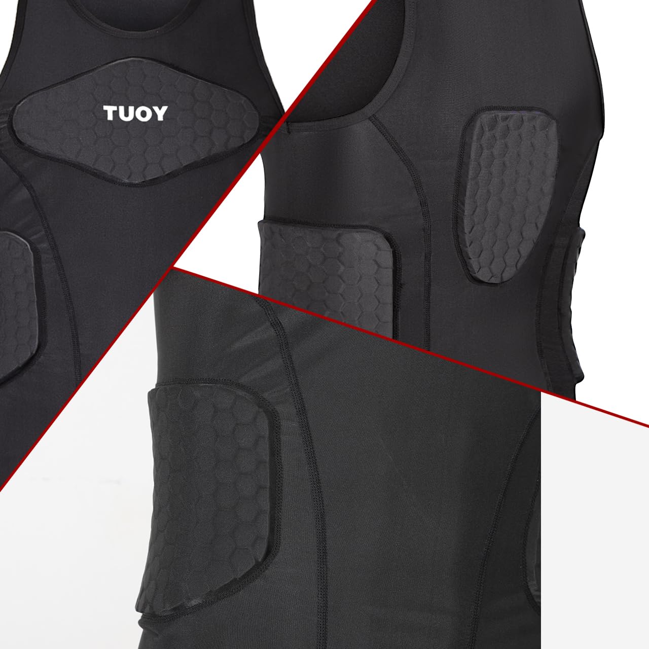 TUOY T-shirt de compression rembourré pour homme - Protection de poitrine côtelée pour football, paintball, baseball