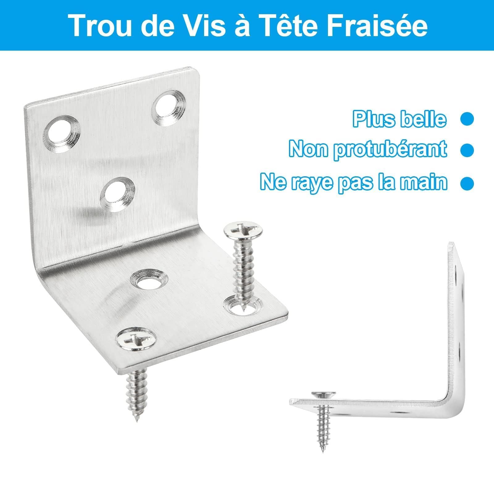 ASelected 40 Pezzi Squadrette Staffe Angolari per Mensole 40x40mm Inox | Per Legno, Angolari Metallo per Legno e Supporti a L in Acciaio Inox per mobili, ripiani e casa
