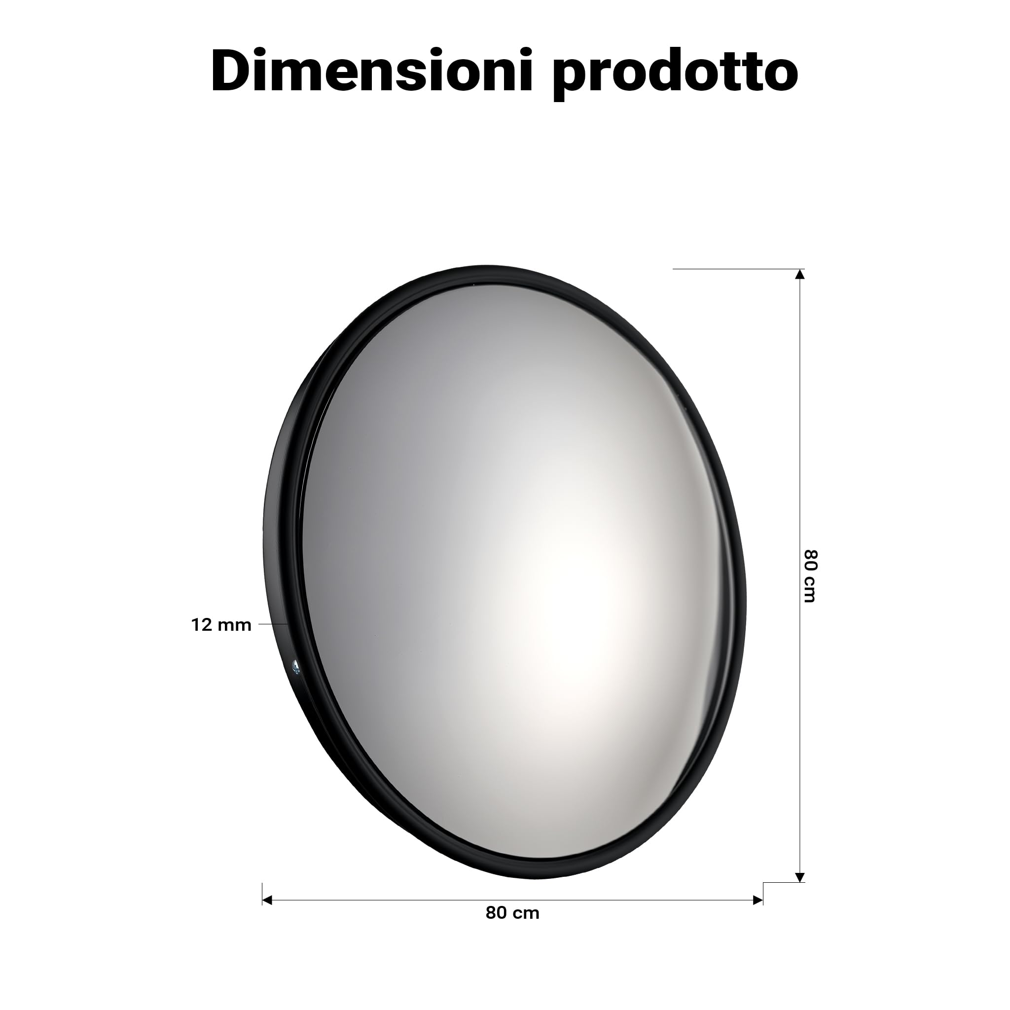 Wiltec Specchio di sicurezza 80 cm convesso nero, dispositivo di sicurezza con forma rotonda e campo visivo di 130°, specchio convesso per interni