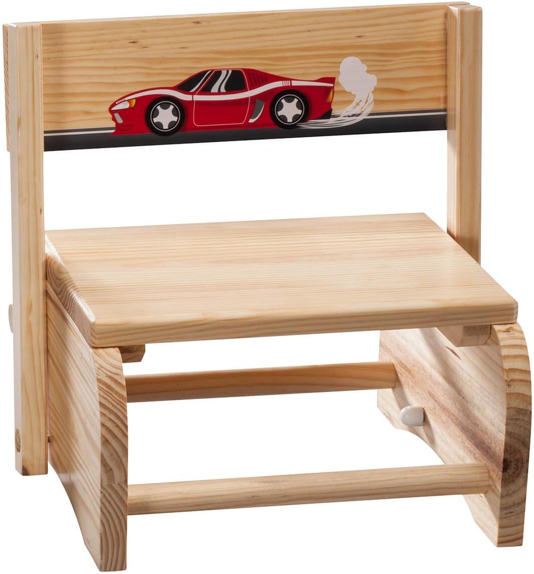 2-in-1 Children's Step Stool and Chair, Racecar Design