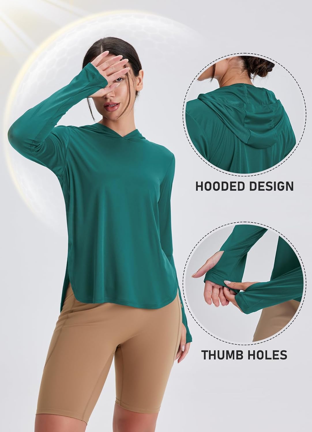 UV Sun Protection Shirts for Women with Hoodie UPF 50+ Long Sleeve Lightweight SPF Clothing for Hiking Fishing Teal Green Medium - Image 3