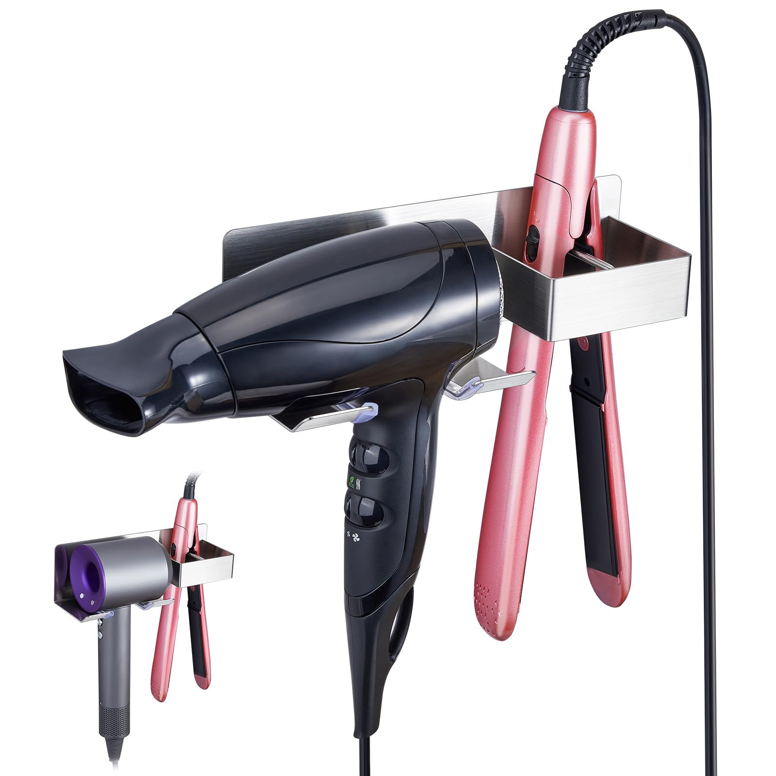 Porta Asciugacapelli E Piastra Da Parete - In Lega Di Alluminio, Nero, Per Bagno O Camera - Foto 3