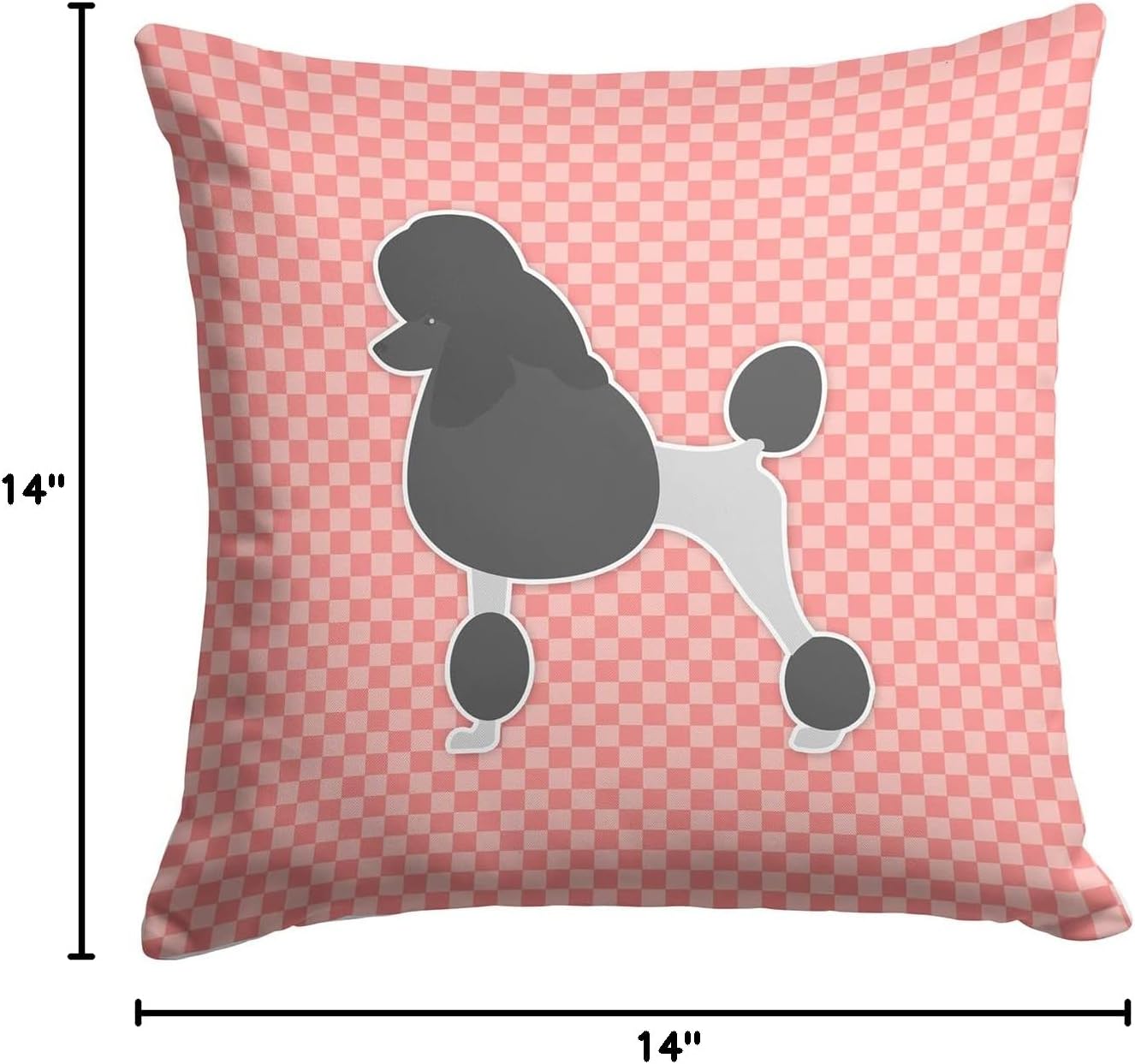 Caroline's Treasures BB3639PW1414 Poodle Checkerboard Pink Fabric Decorative Pillow Machine Washable, Indoor Outdoor Decorative Pillow for Couch, Bed or Patio, 14Hx14W