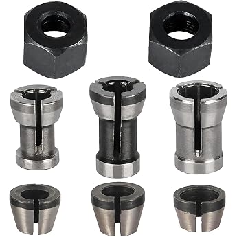 8 Piece Collets Set Router Accessories for Einhell Katsu Bosch Dewalt 6 Clamping Adapters 6 mm 6.35 mm 8 mm + 2 Nuts for Engraving Machine Precision Collets for Engraving & Woodworking