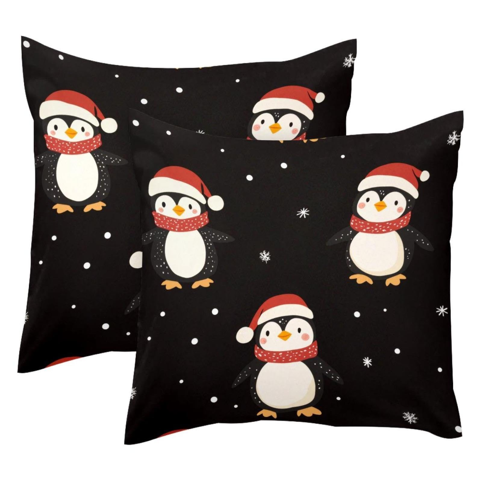 Housse de coussin velours 50x50 cm pingouin lot de 2