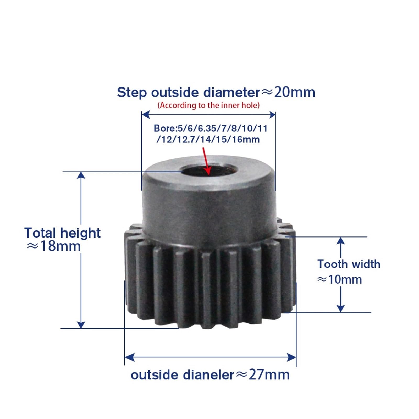 Bevel Gear Pinion Hardware Mechanical 1M25T Spur Gear Hole 5/6/7/8/10/12/12.7/14/15mm Motor Gear 45# Carbon Steel Material Metal Gear for Motor(11mm)