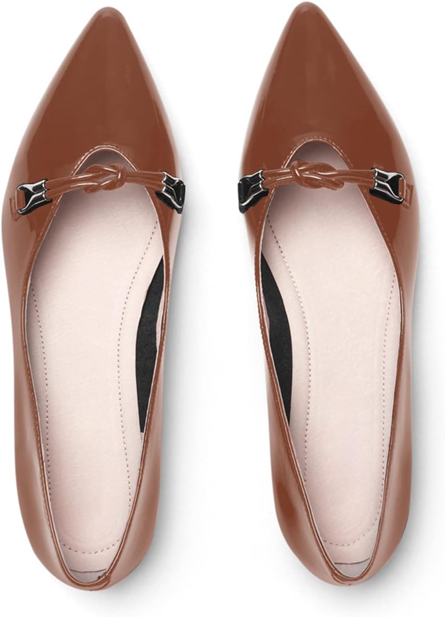 sarawill Women's Pointy Toe Slip On Ballet Flats Comfortable Cute Strap Dressy Flat Shoes Patent Leather Office Work Loafers for Women