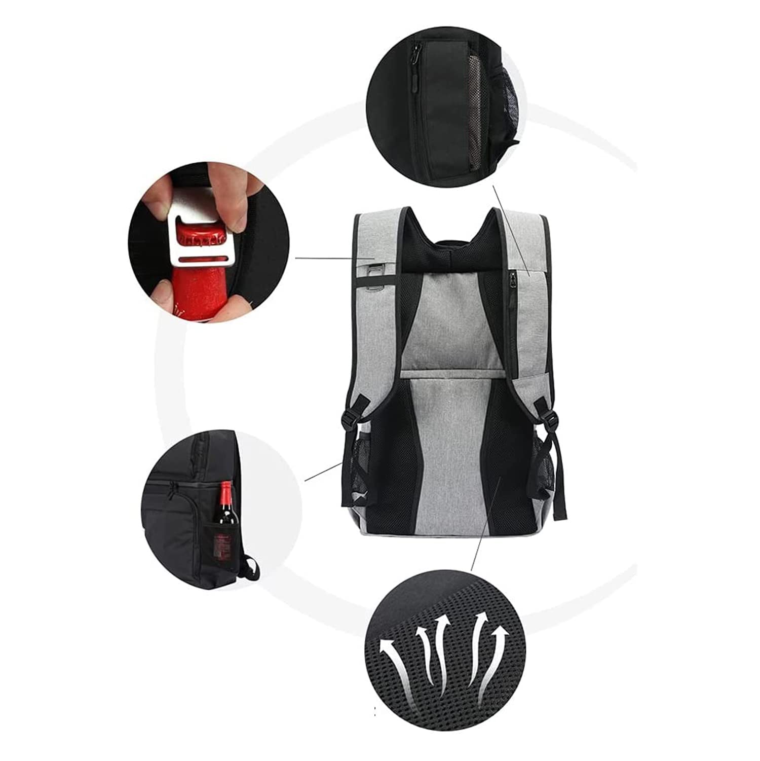 Mochila más Fresca, Bolsa térmica de Doble Capa con Aislamiento para Exteriores con abridor de Botellas, Mochila para el Almuerzo, Bolsa de Cerveza para Picnic para Hombres y Mujeres (Black)