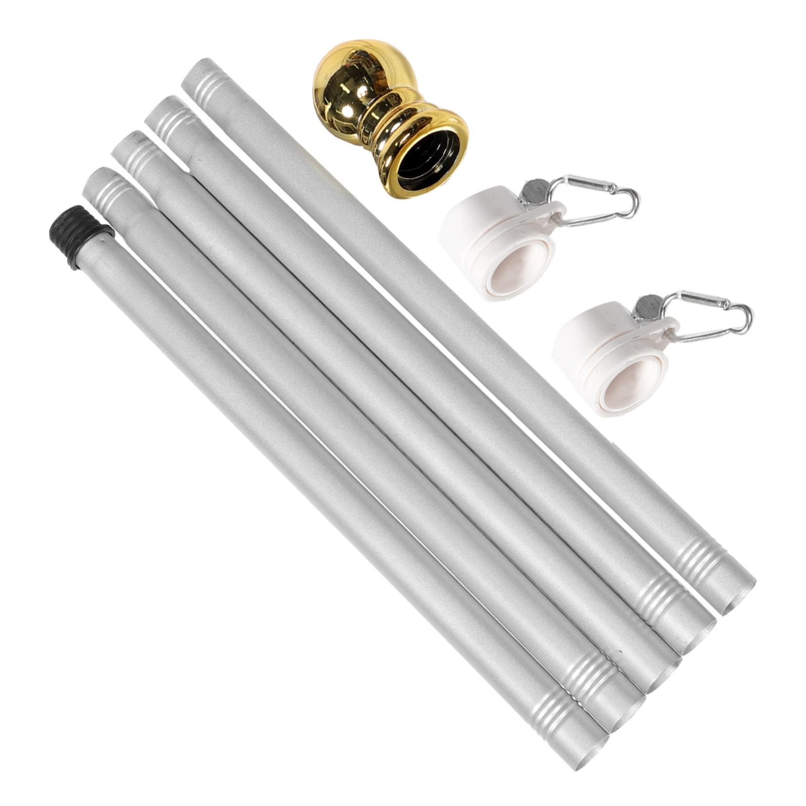 Milisten Stainless Steel Flagpole with Rotating Mechanism 1.9m 5-section Metal Outdoor Flag Display Rack Silver Grey with Gold Finial for Garden and Patio Use