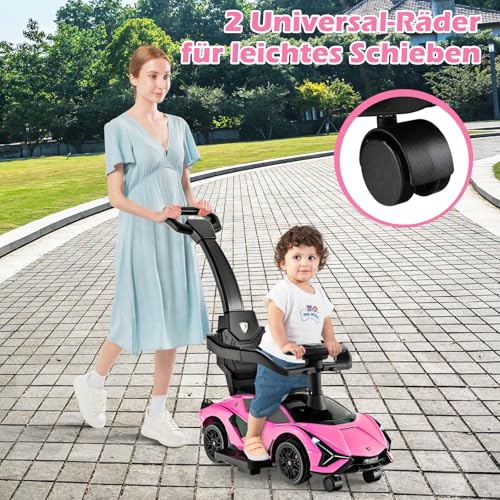 DREAMADE 3-in-1 Rutschauto Lamborghini, Rutschfahrzeug mit Schiebestange, Musik, Lichter & Sicherheitsbügel, Schiebauto für Kinder 18-60 Monate, belastbar bis 25kg (Rosa) – Bild 7